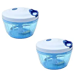 Goswami 2 PCS Handy Mini Plastic Compact Small Vegetable Chopper/Quick Cutter with Storage Lid and 3 Stainless Steel Blade Set for Kitchen (Green, 350ml)