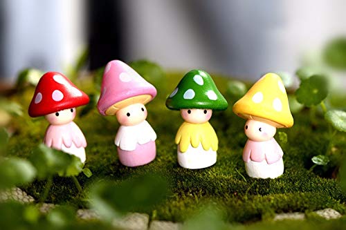BHOOLU&GOOLU Mushroom Doll Miniature Figurines for Ornamental Decor - (4 pcs/Set)