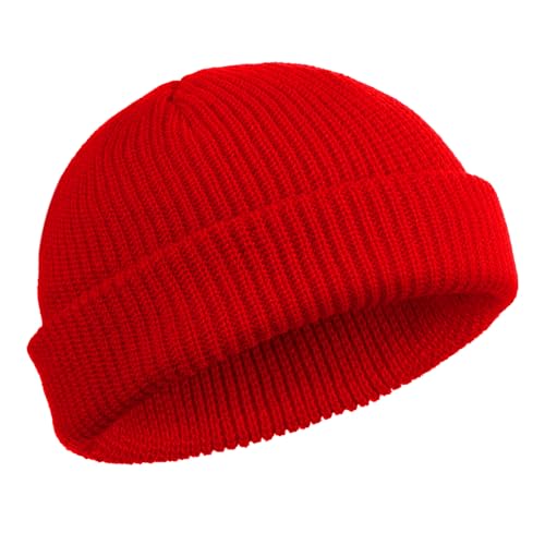 SATINIOR Gorro de Arrastre Ggorro de Reloj de Vellón Gorro de Invierno con Tapa de Calavera Enrollable Unisex (Rojo)