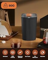 Kaffeemühle, 80g Elektrische Kaffemühle, 350W Motor für Bohnen und Gewürze, Grob und Feinmühle, One-Touch-Sicherheitsdesign, Tragbare Elektrischer Grinder mit Reinigungsbürste, Edelstahl – Ansicht 6