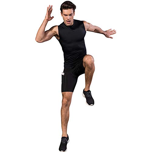 Image of Men's Athletic Compression Shorts with Pockets Running Workout Active Underwear