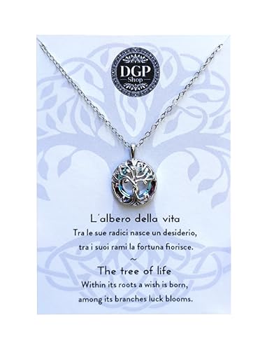 DGP Collana Albero della Vita, Ciondolo Portafortuna in Lega, Finitura Lucida, Colore Argento con Cristallo Arcobaleno