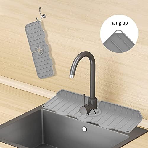 2 Pack Silicone Faucet Mat Splash Guard, BAMLARATE Faucet Drip Protector Faucet Handle Drip Catcher Tray Fit for Kitchen BathroomBlack+Grey