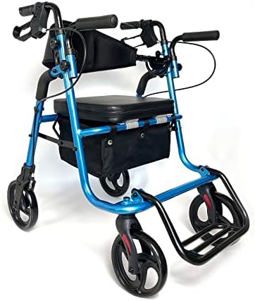 UNLICON Medical Rollator Walker with Fold Up & Removable Back Support & Padded Seat, Fold Lock Feature Wheels Rollator Walker with Double Armrests and Pedals