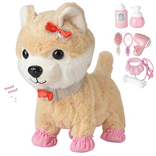 Electronic Walking Plush Dog Toy with Remote Control Leash, Realistic Interactive Puppy Pet Dog, Walking, Barking, Wagging Tail & Nod Head, Includes Puppy Accessories, Gifts for 3-6 Year Boys & Girls
