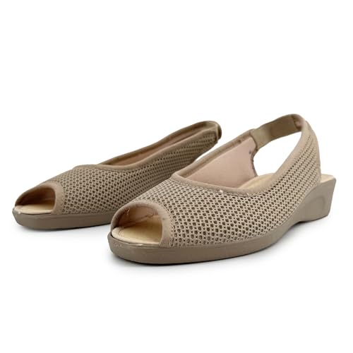 JOMIX Sandalias Ortopedicos Confort Mujer Rejilla Ligera Cuña Zapatos Peep Toe Señora Maior Suave Plantilla Perforada Talon Elastico Para Viaje Hotel Beige 40
