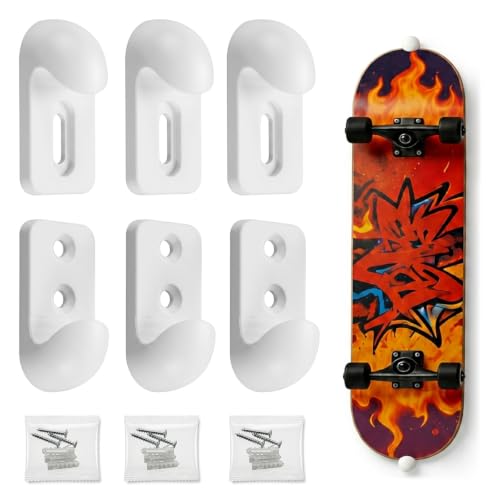 NANGOPOP Skateboard Wall Mount Display Rack, 3 Packs Minimalist Skateboard Wall Hanger, Adjustable Floating Skateboard Deck Display Hooks for Vertical Wall Storage, White