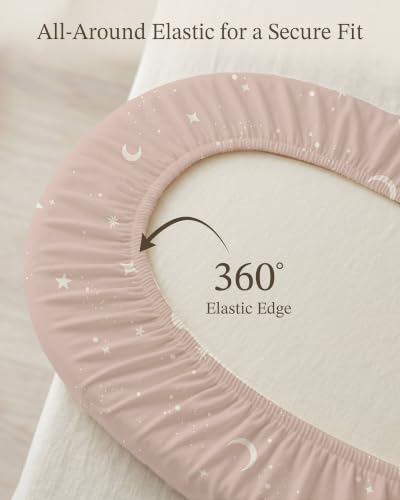 Image of Bassinet Sheets for Baby Girls Boys 2 Pack, Fitted Baby Mattress Sheet for Rectangle, Oval, Hourglass Bassinet Mattress, Breathable Cozy & Universal Fit (Elephant Dream, Bassinet Sheet)