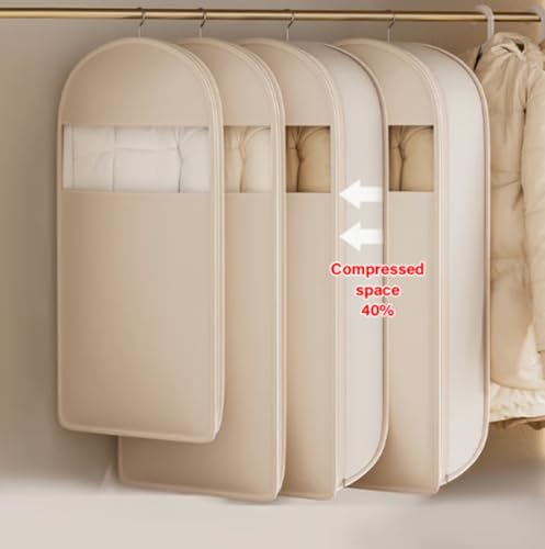 2025 Space Saving Hanging Garment Bag with Self Compression Zipper, Space Saver Closet Organizers, Space Saving Hanging Protector, Dust Cover Clothes Bags for Down Coat (Beige,Large)3