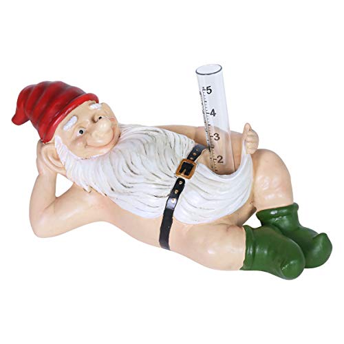 Exhart Garden Gnome, Rain Gauge Naked Gnome Statue, Funny Outdoor Decoration, Rain Ralph, 14 X 6 X 5.5 Inch #TOP2