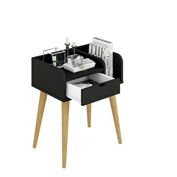 Image of Mid-Century Modern Bedside Table with Solid Wood 4 Legs Table Nightstand for Living Room /Bedroom, Home Decore Furniture, Kids Room etc (Black)