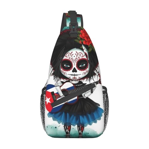 National Flag Sugar Skull Sling Bag Crossbody Chest Bag Unisex Sling Backpack Hiking Daypack Shoulder Bags,Small