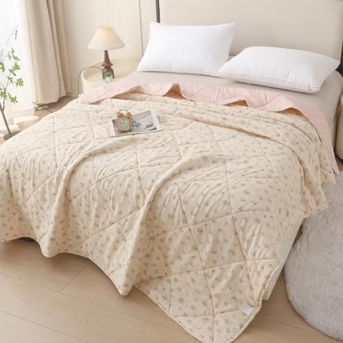 Edredón de verano Highdi beis 200x230cm de microfibra suave reversible 4