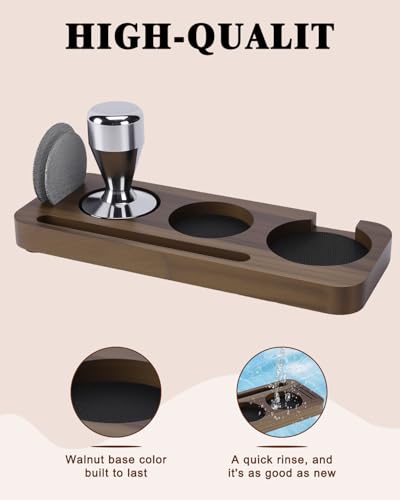 Image of 51 /54mm Espresso Organizer Station, Solid Walnut Espresso Tamping Station with Non-Slip Mat, Compact Coffee Accessories Holder for Barista Countertop