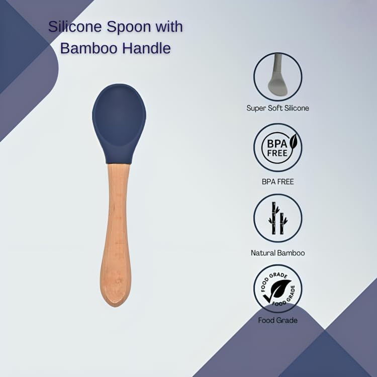 Image of Baby Feeding Bowl & Spoon Set | Silicone Suction Bowl for Baby Food | BPA-Free Baby Bowl and Spoon Set | (Nevy Blue)