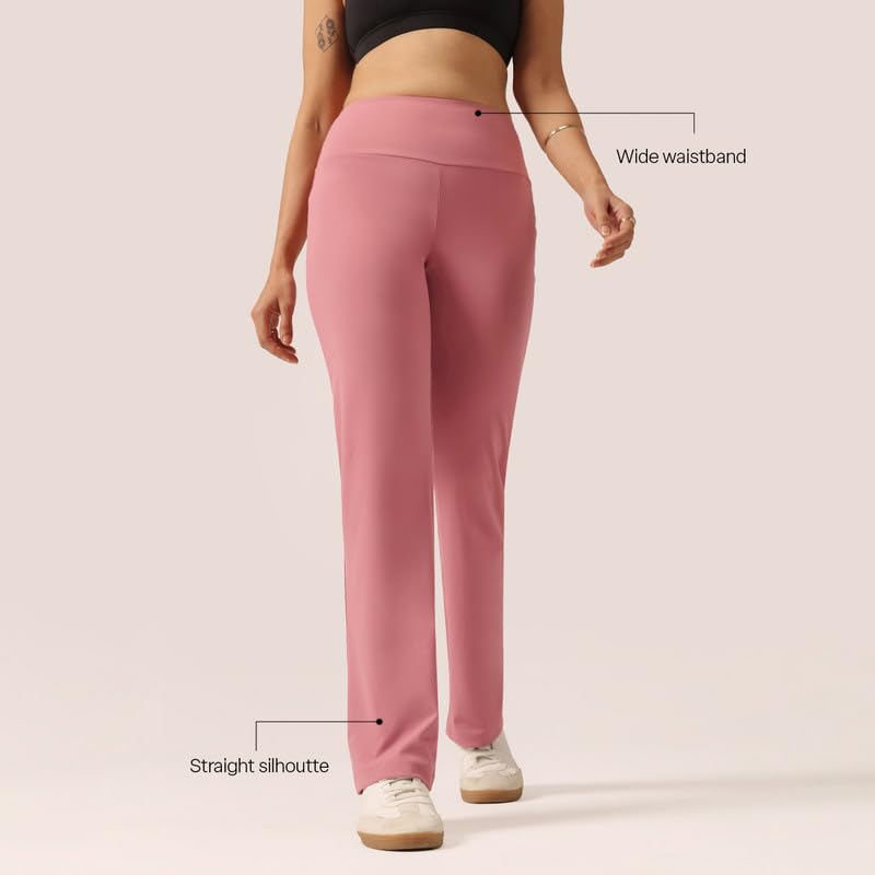 Image of BlissClub Women's Ultimate Straight Pants - Lite, High Waist Formal Trousers with Wide Waistband, Tall (for Women Above 5'5 ft)