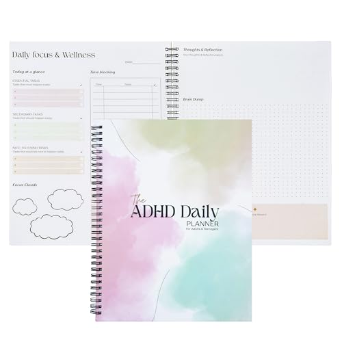 8.5''x11'' Extra Large ADHD Daily Planner for Adults & Teens, Letter Size 60 Sheets (120 Pages), Twin-Wire Binding, Undated Neurodivergent Productivity Notebook with Task List, Notes, Time Blocking, Brain Dump & Focus System