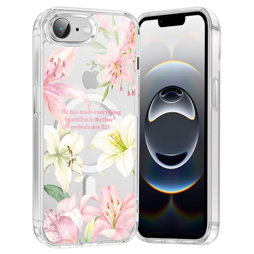 Coque chrétienne iPhone 16E transparente magnétique avec verset biblique et fleur de lys