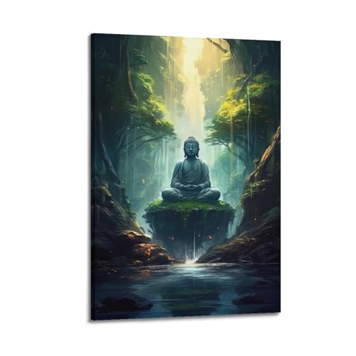 Poster de méditation Bouddha dans la nature pour une chambre zen 60x90 cm