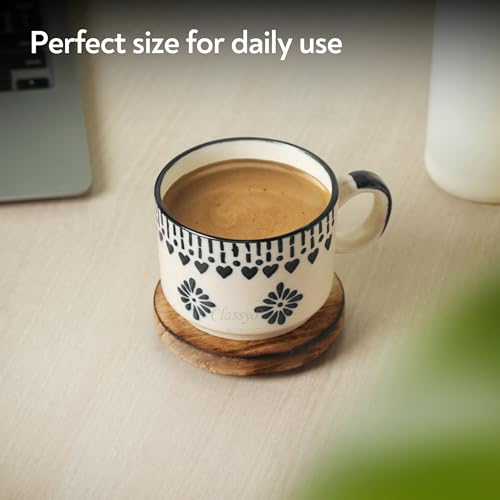 Image of Classyo Ceramic Tea Cup Set of 6 for Tea, Microwave and Dishwasher Safe, Capacity - 220ml Each (Gray Floral)