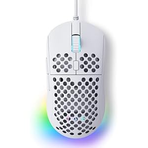 TMKB Falcon M1SE Ultralight Honeycomb Gaming Mouse, High-Precision 12800DPI Optical Sensor, 6 Programmable Buttons, Customizable RGB, Drag-Free Paracord, Ergonomic, Wired – Matte White