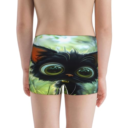 Boys' Cotton Boxer Brief Soft Underwear-Cute Big-Eyed Black Cat3