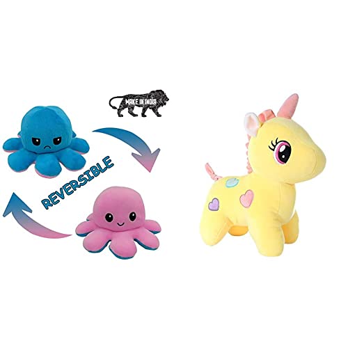 Image of Babique Octopus Sitting Plush Soft Toy Cute Kids Animal Home Decor Boys /Girls (17 cm) + Unicorn Teddy Bear Plush Soft Toy Cute Kids Birthday Animal Baby Boys /Girls (25 cm, Yellow) - (Set of 2 Toys)