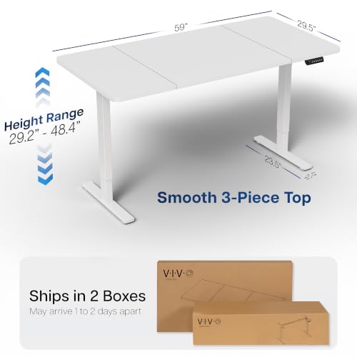 Image of VIVO White 60 x 30 in Standing Desk, DESK-KIT-1W6W-30 | Electric, Holds 220 lbs, Sit Stand, Height Adjustable, Extra Deep Table Top, Memory Presets, 1B Series, White Frame