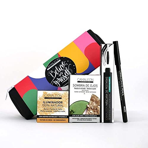 Camaleon Cosmetics - MakeUp Dublín - Mirada Intensa - Set Sombra de Ojos + Iluminador + Lápiz de Ojos Negro + Máscara de Pestañas Volumen - Neceser de regalo