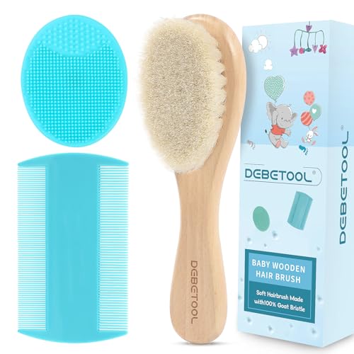 Image of DEBETOOL Cradle Cap Brush and Comb Set with Baby Hair Brush - 3-Piece Wooden Baby Brush Kit for Newborns and Infants