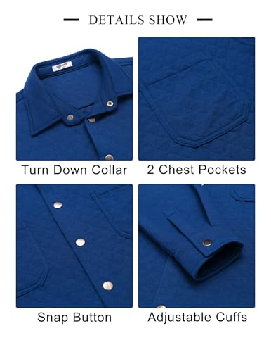 Image of COOFANDY Mens Shacket Long Sleeve Shirt Jacket with Pockets Lightweight Quilted Overshirt