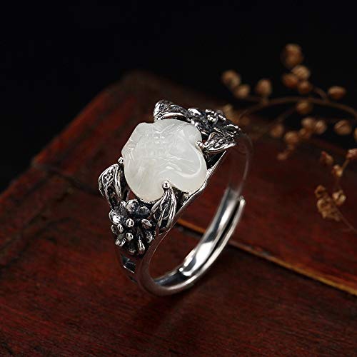 Hotan Jade 925 Silver Women's White Jade Ring - Sterling Silver Ring With Certificate, Elegant Gift