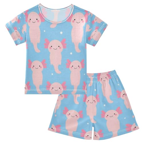 Pajama Sets Short Sleeve Cute Axolotl Pattern Prints Soft Cotton Summer Sleepwear 2 Piece PJS Size 5-14T