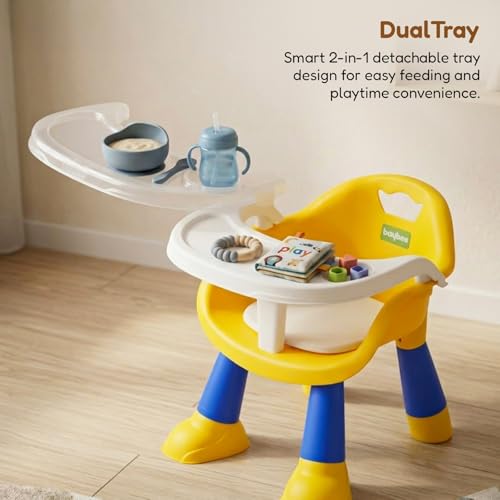Image of Baybee Booster Seat for Baby | Feeding Chair with Tray | Portable Dining Seat for Toddlers | Baby Feeding Solution for Home & Travel (0-6 Years, Yellow)