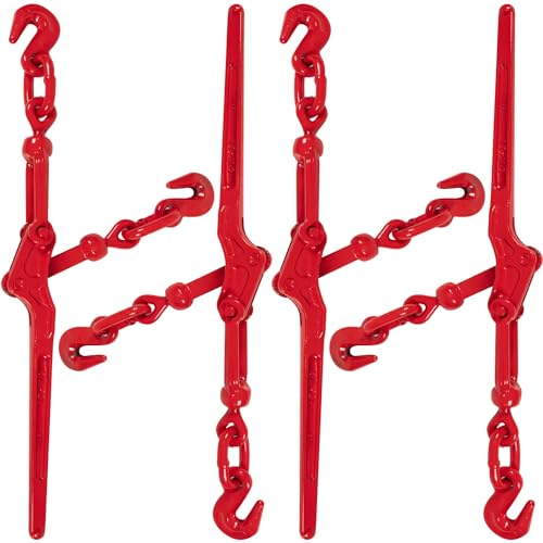 US Cargo Control Load Binders for 5/16 Inch Grade 70 Chain and 3/8 Inch Grade 43 Chain - 5,400 LBS Working Load Limit, (4-Pack) Lever-Style Chain Binders, Ratcheting Design for Easy Tightening