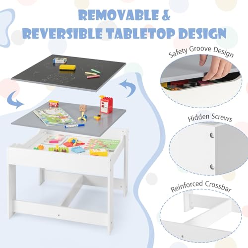 GLACER-Kids-Table-and-Chairs-3-in-1-Wooden-Activity-Table-with-Storage-Reversible-Tabletop-Chalkboard-for-Crafts-Drawing-Reading-Toddler-Table-and-Chair-Set-for-Playroom-Easy-to-CleanGrey GLACER Kids Table and Chairs 3 in 1 Wooden Activity Table with Storage Reversible Tabletop Chalkboard for Crafts Drawing Reading Toddler Table and Chair Set for Playroom Easy to CleanGrey