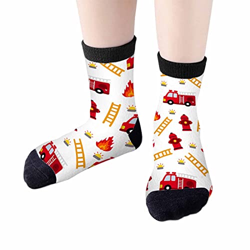 Image of Fire Truck Crew Socks for Woman Size 6-8 Alarm Ladder Fire Equipment Girls Socks
