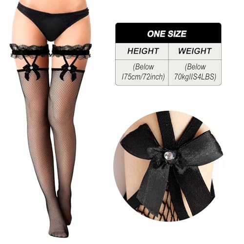 2 Pairs Lace Top Fishnet Stockings Bow Suspenders Thigh High Stockings Mesh Hold up Stockings for Women Girls4