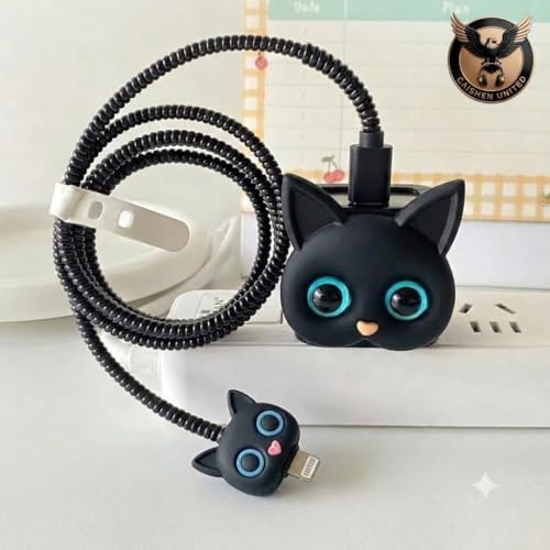 Image of Compatible with iPhone Charger Case, Funny Cartoon Character, Silicone, Black Kitty