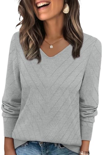 Image of WIHOLL Sweaters for Women V Neck Casual Knit Long Sleeve Tops Lightweight Pullover Clothes Fall Fashion Outfits 2026