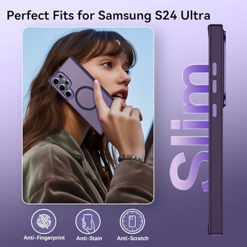 Image of YINLAI for Samsung S24 Ultra Case 6.8-inch,Magnetic Compatible with MagSafe, Slim Matte Anti-Fingerprint, Shockproof Full Body Military Grade Protection for Samsung S24 Ultra Cover, Purple