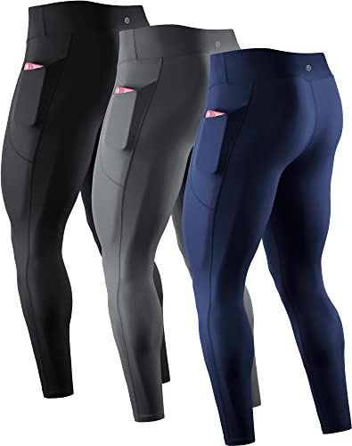NELEUS Men's Dry Fit Compression Baselayer Pants Running Tights Leggings with Phone Pocket