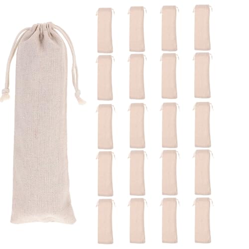 BESTONZON 20 Pcs Multifunction Cotton and Linen Pouch Bag Straw Carrying Case for Stainless Steel Drinking Straws Cutlery Fork Spoon Storage for home kitchen