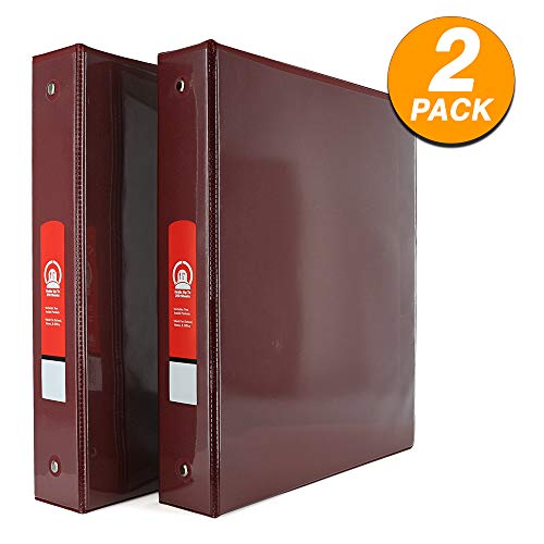 1 1/2" 3-Ring View Binder with 2-Pockets - Available in Burgundy - Great for School, Home, Office (2-Pack) - by Emraw