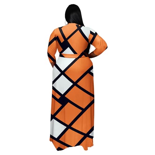 Image of Runwind Plus Size Dresses for Women Floral Maxi Dress Flowy 3 /4 Sleeve with Belt