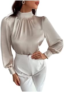 بلوزة من الساتان بأكمام منتفخة