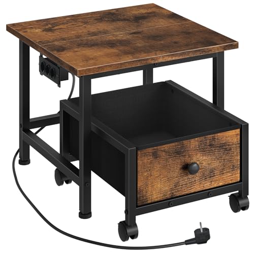 HOOBRO Support pour Mini-Réfrigérateur Compact avec Multiprise, Table de Mini-Réfrigérateur à Boissons avec Panier Mobile, Tiroir Roulant, pour Cuisine,...