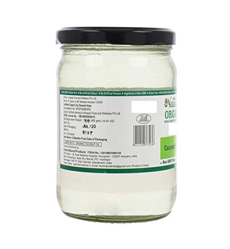 Farm Naturelle -100 % Pure Organic Extra-Virgin Pressed Coconut Oil (Glass Bottle - 500 ml)