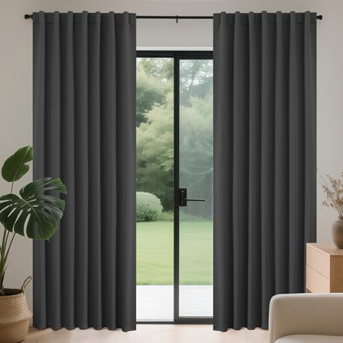 Image of Joydeco Blackout Curtains for Indoor 2 Pieces W 140 x H 240 cm, Thermal Curtain with Hidden Loops for Living Room Modern Children's Bedroom Blackout Curtains, Dark Grey