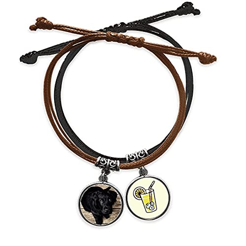 Bracelet noir avec motif chien solitaire en corde et cuir pour homme et femme